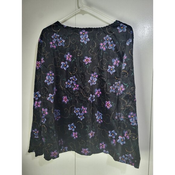 VTG Jaclyn Smith Sport Velvet Floral Whimsygoth Fairy Long Sleeve Top SZ XL - Picture 2 of 5